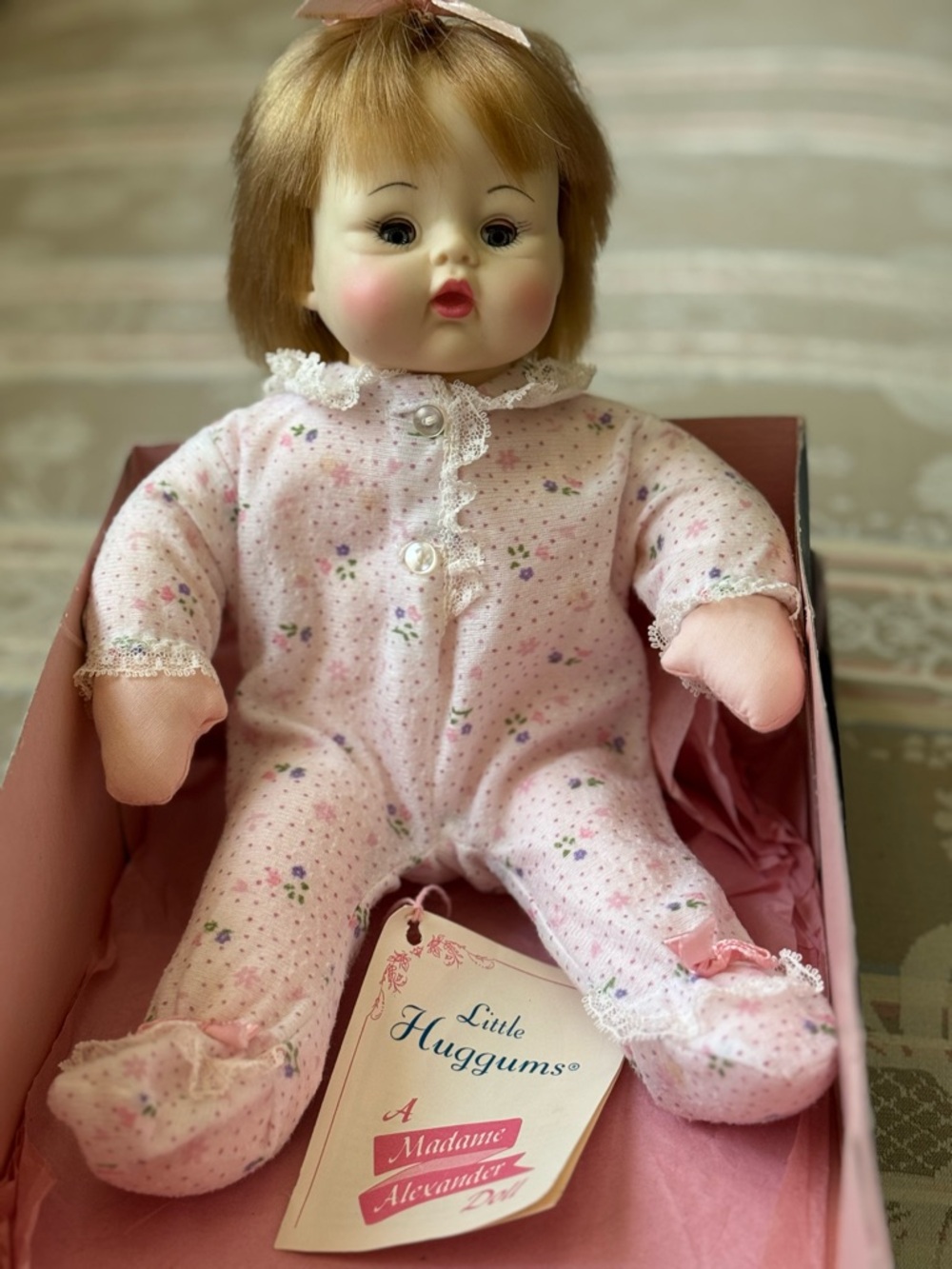 Madame Alexander Pink Floral Doll Sleep Set with Lace Trim, Little Huggums
